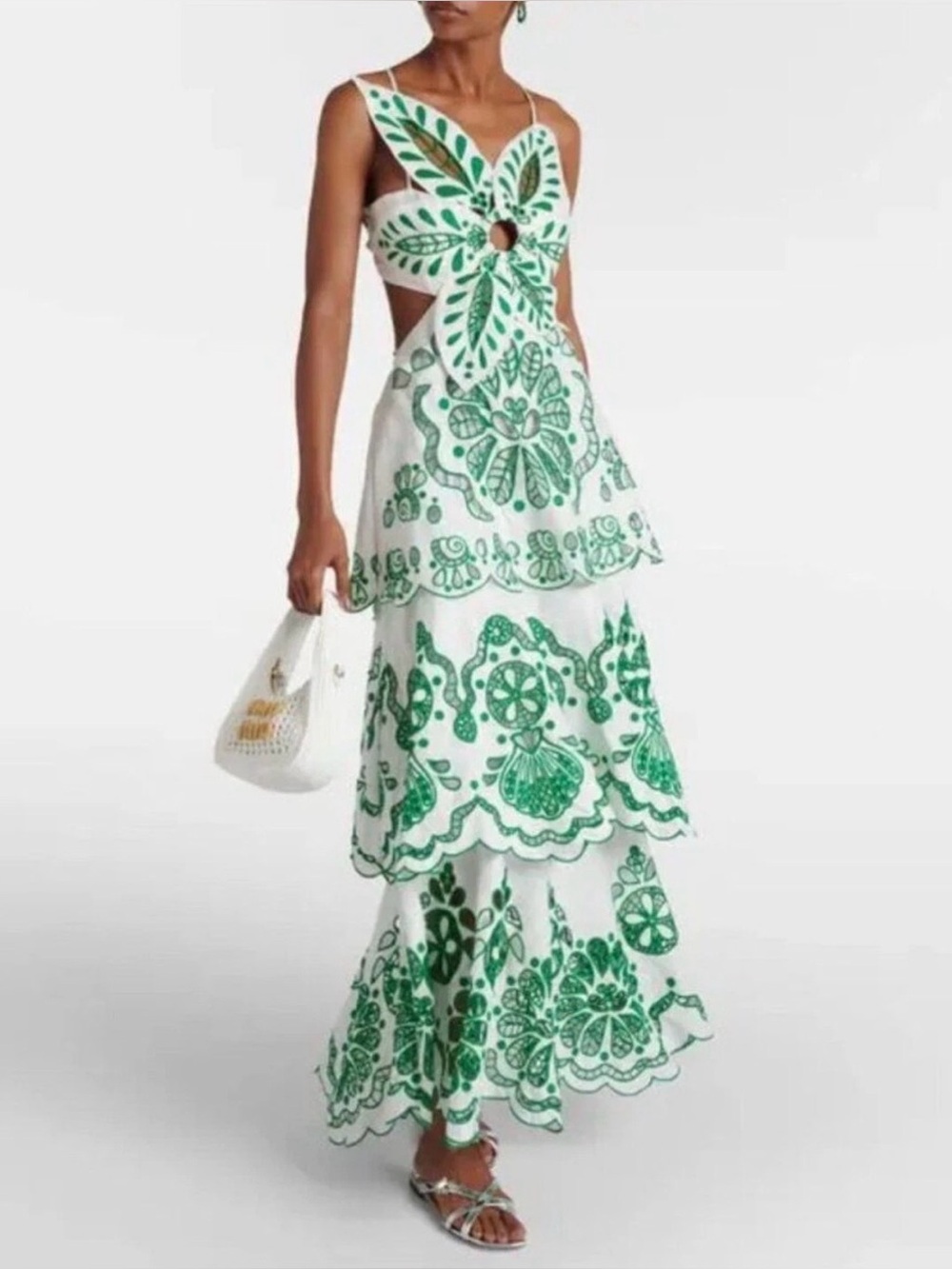 Farm Rio Flower Richelieu Eyelet Maxi Dress size large - Picture 1 of 13